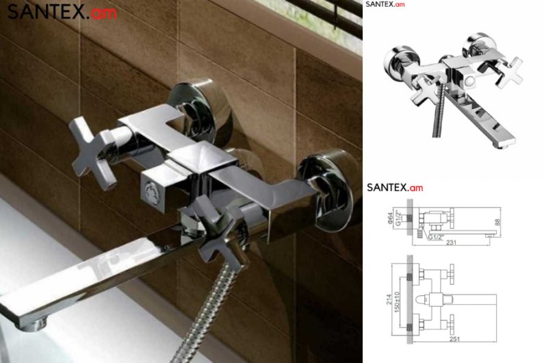 кран из латуни с душем для ванной