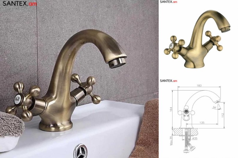 смеситель для умывальника из из латуни бронза