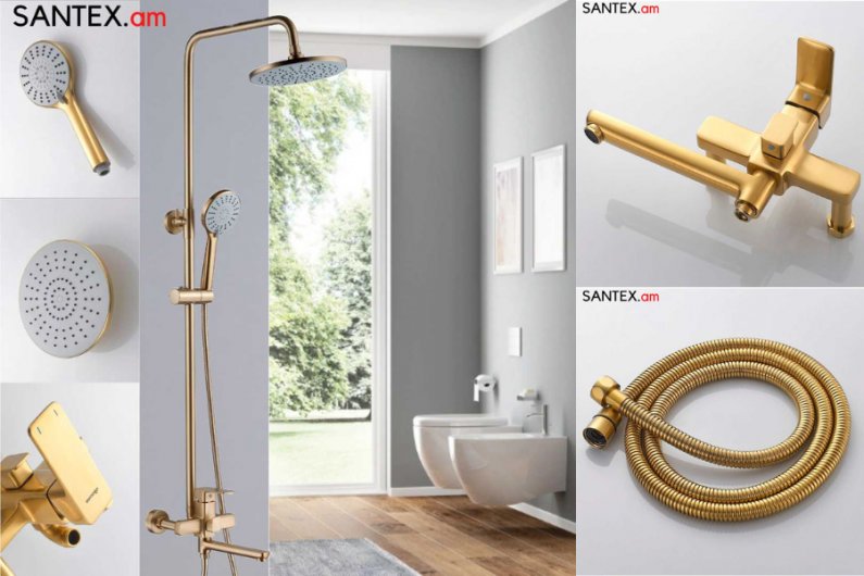 душевая система из латуни золотистая