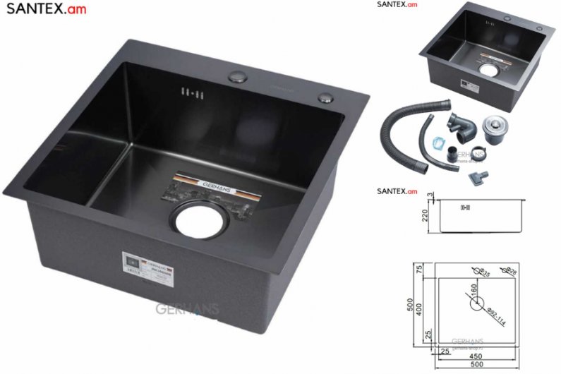 одинарная квадратная мойка для кухни из нержавейки