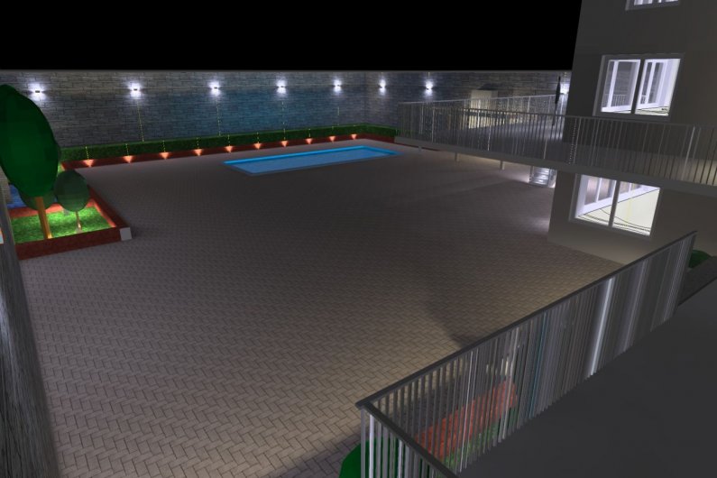 Բակի և լողավազանի արտաքին լուսավորության 3D մոդել